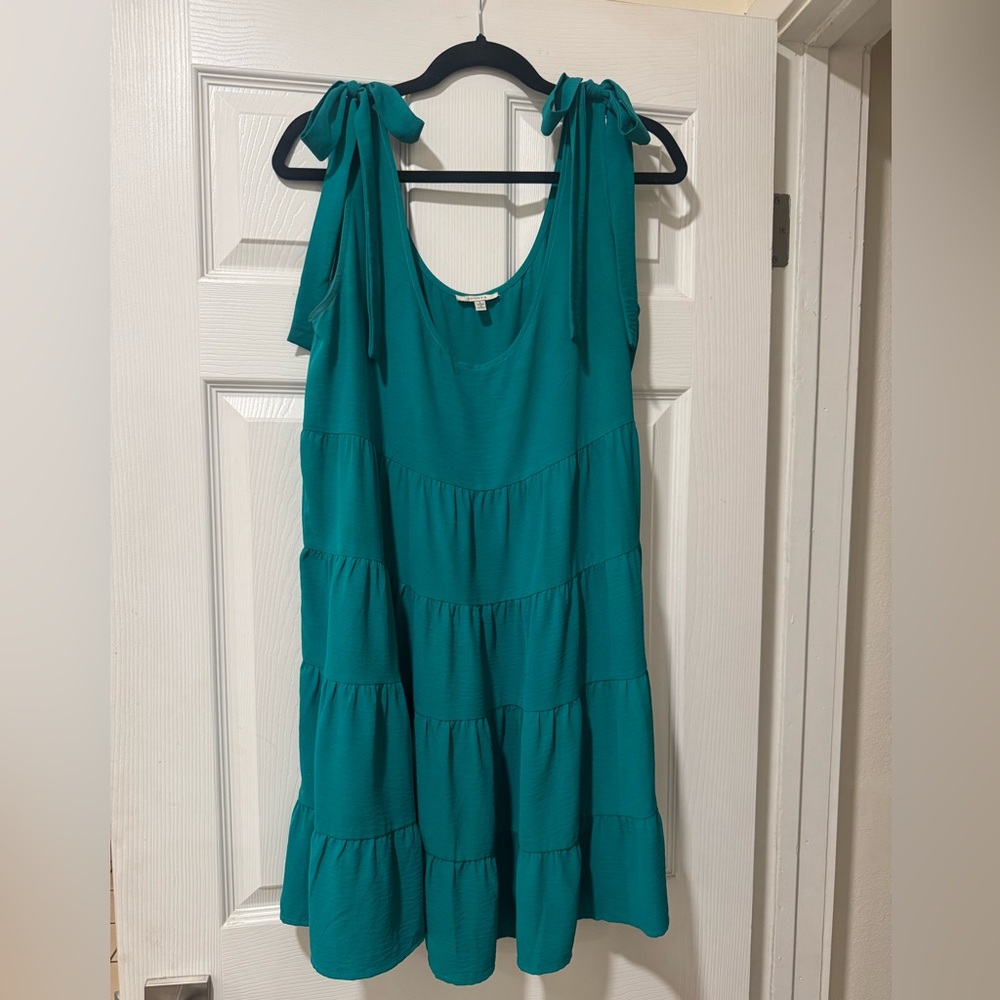 JODIFL Teal Bow Strap Mini Dress